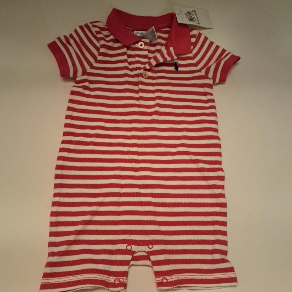 Ralph Lauren striped red baby outfit onesie 9 month romber NEW NWT